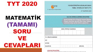 TYT 2020 MATEMATİK SORU VE CEVAPLARITAMAMI [upl. by Glasgo]