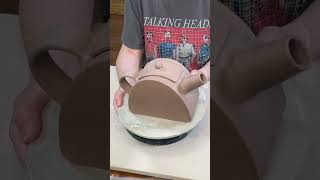 Making a Slab Pottery Teapot with a Template potterytutorial ceramic pottery [upl. by Heida414]