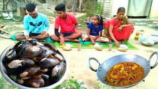 How to cook tribe family Oyster curry recipe in village style l Jhinuk recipe l Village food [upl. by Pancho]