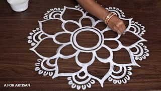 Step by Step Big Round Flower Rangoli Designs for Manabasa Gurubar🌺 Special Alpona Design 🌷 [upl. by Nonac]