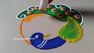 Ganesh chaturthi rangoli  गणेश चतुर्थी रांगोळी  gauri ganapati rangoli  peacock rangoli [upl. by Kaenel]