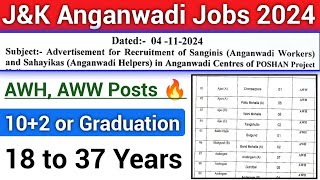 JampK Anganwadi Jobs 2024 🔥 AWHAHH Posts 102  Graduation JampK District Wise Jobs [upl. by Pelagias95]