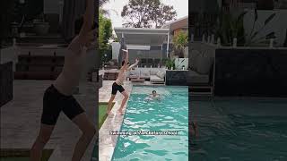 Why is him cartwheeling into the pool so cool 😎 pool beforeschool schooldays summervibes [upl. by Dulce]