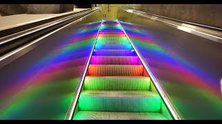 Sweden Stockholm Central subway station rainbow escalator walkalator and elevator ride [upl. by Acile]