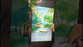 How to draw beautiful water colour scenery youtubeshorts viralvideo short watercolorpainting [upl. by Cuda929]