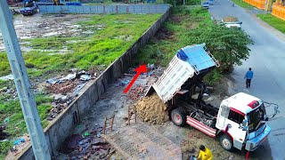 Opening A New Project Landfill Up The Truck Driver Dare To Unload While It’s Stuck Almost Overturn [upl. by Ocer]