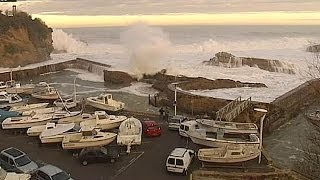 Video Giant waves hit Europes coastline [upl. by Ytirev]