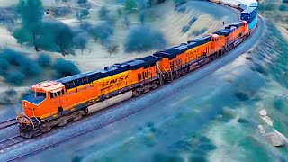 Freight Trains on Tehachapi Loop near Keene California Drone Footage 3 [upl. by Prosper]