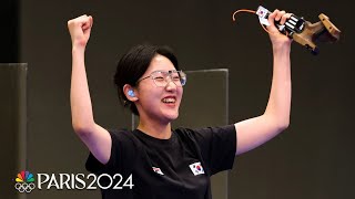 South Koreas Yang Jiin precise in the clutch to secure womens pistol gold  Paris Olympics [upl. by Ahsrat683]