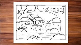 easy way to draw beautiful and good scenery for beginners [upl. by Darlleen]