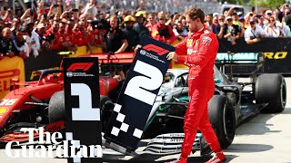 Sebastian Vettel moves No 1 board away from Hamiltons car after losing Canadian GP [upl. by Enelehs]