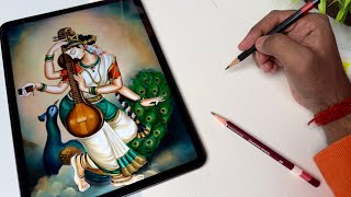 Saraswati Devi Drawing Outline Tutorial 😍 [upl. by Ardnek554]