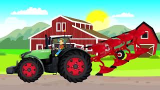 Truck i Tractor Replacing a punctured tire in the Tractor Production  Cartoon Tractor for Kids [upl. by Naujej]