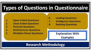 Types of Questions in QuestionnaireOpen EndedClose EndedDichotomousMultiple ChoiceRanking [upl. by Elacim]