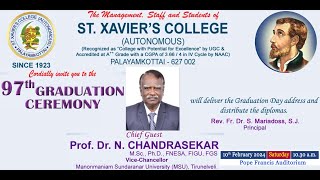 STXAVIERS COLLEGE AU 97th GRADUATION CEREMONY  Chief Guest ProfDrNCHANDRASEKAR VC MSU TVL [upl. by Hayne]