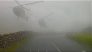 Motorist Nearly Collides with Helicopters Flying Low in Dence Fog [upl. by Boorer346]