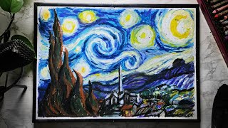 ASMR  Drawing Vincent Van Goghs The Starry Night with Oil Pastels No Talking [upl. by Eugatnom741]