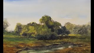 Watercolor Landscape Painting Tonalism Luminism demo [upl. by Anilahs]