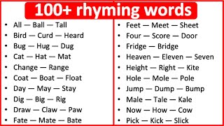 100 Rhyming Words  What are rhyming words  Learn with examples [upl. by Ramed]