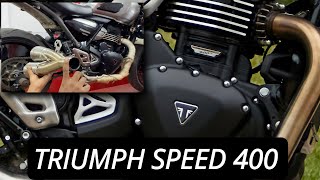 Triumph speed 400 exhaust fitting  akrapovic dual barrel exhaust  Sanjaybikecare [upl. by Ahseyn]