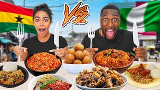 Trying AFRICAN FOOD For The First Time NIGERIA VS GHANA JOLLOF RICE [upl. by Enirolf]