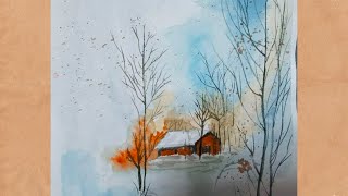 The easiest way to paint a minimal landscape with watercolor 1 tutorial [upl. by Pickford]