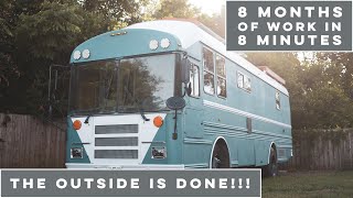 Completing the Outside of the Skoolie  INCREDIBLE Tiny Home Progress [upl. by Enomsed829]