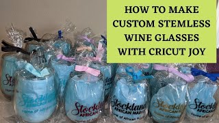 How to make CUSTOM stemless wine glasses with CRICUT JOY Affordable gift for any amp every occasion [upl. by Dnumyar]