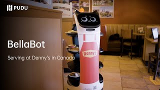 BellaBot serves at Dennys in Canada  Pudu Robotics [upl. by Ainocal573]