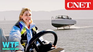 TEST DRIVE Worlds Only Electric Hydrofoil Boat Flies Above Water [upl. by Llekcor87]