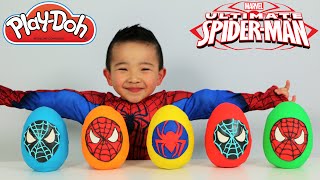 Ultimate Spiderman PlayDoh Surprise Eggs Opening Fun With Ckn Toys [upl. by Siduhey262]