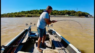 Fishing For Big Catfish Below A Flooded Dam [upl. by Marentic855]