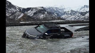 Toyota Hilux Arctic Trucks AT44 and AT38 offroad review on ice and snow Iceland [upl. by Eenolem]