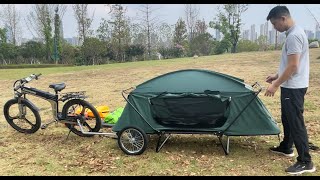 Trying out the new bike trailer tent bike camper [upl. by Tybi]