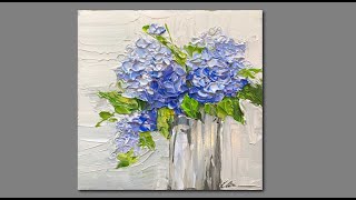 Acrylic Painting Hydrangea Flowers Palette Knife painting [upl. by Hurty57]