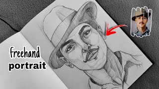 BHAGAT SINGH face drawing tutorial  birthdayspecial how to draw freehand portrait [upl. by Pammie]