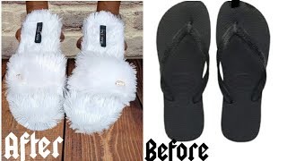 DIY indoor slippers from flip flop• Fluffy indoor slippers [upl. by Lledrev]