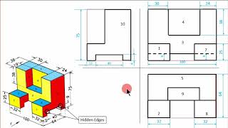 How to Draw Orthographic Projections  Problem 8  Front View  Top View  Side View [upl. by Sherrod869]