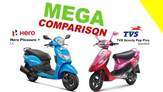 Hero Pleasure  vs TVS Scooty Pep Plus  MEGA COMPARISON  Bike Info [upl. by Ula593]