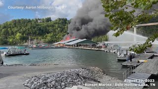 Crews battle marina fire at Dale Hollow Lake [upl. by Elledoj]