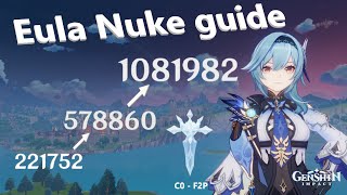 How to Eula Nuke  C0 F2P 1 Million DMG  Rotation amp Combo guide  GENSHIN IMPACT [upl. by Atilal108]