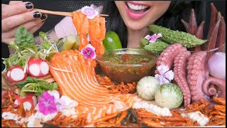 FEAST SALMON SLAB  OCTOPUS  FRESH VEGGIES ASMR EATING SOUNDS LIGHT WHISPERS  SASASMR [upl. by Lenee]