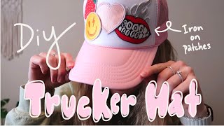 Making a TRENDY Patch Trucker Hat with iron  DIY  Emma Alexis [upl. by Aicilet]