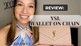 YSL Wallet on Chain Review SAINT LAURENT monogram chain wallet what fits modeling shots worth it [upl. by Magdala625]