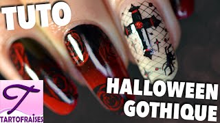 Halloween Chic Tuto nail art Gothique Romantique [upl. by Nayrda]