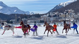 White Turf 2024 St Moritz Skikjöring Snow Horserace 🏇 4K Switzerland [upl. by Wylie]