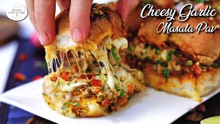 Cheesy Garlic Masala Pav  Bombay Style Masala Pav Recipe  Street Food [upl. by Eesac]