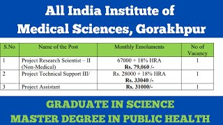 AIIMS GORAKHPUR VACANCY 2024  GRADUATE IN SCIENCEMASTER DEGREE IN PUBLIC HEALTH  SALARY 79060 [upl. by Kiehl]