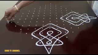 15 DOTS KOLAM  KAMBI  SIKKU KOLAM  MELIKALA MUGGULU  STRAIGHT DOTS  HOW TO DRAW [upl. by Lingwood380]