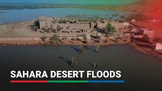 Drone footage Sahara floods after rare desert rainfall  ABS CBN News [upl. by Adiaz]